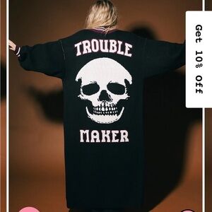 NWT Dressed in Lala - Trouble Maker Longline Cardigan / Skull / S/M SOLD OUT